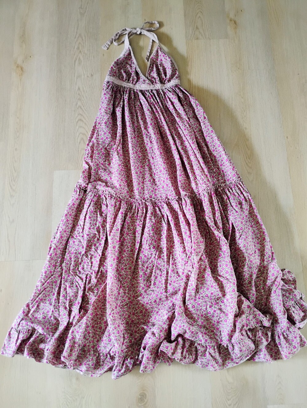Moda International Pink Floral Halter Maxi Dress 100% Cotton